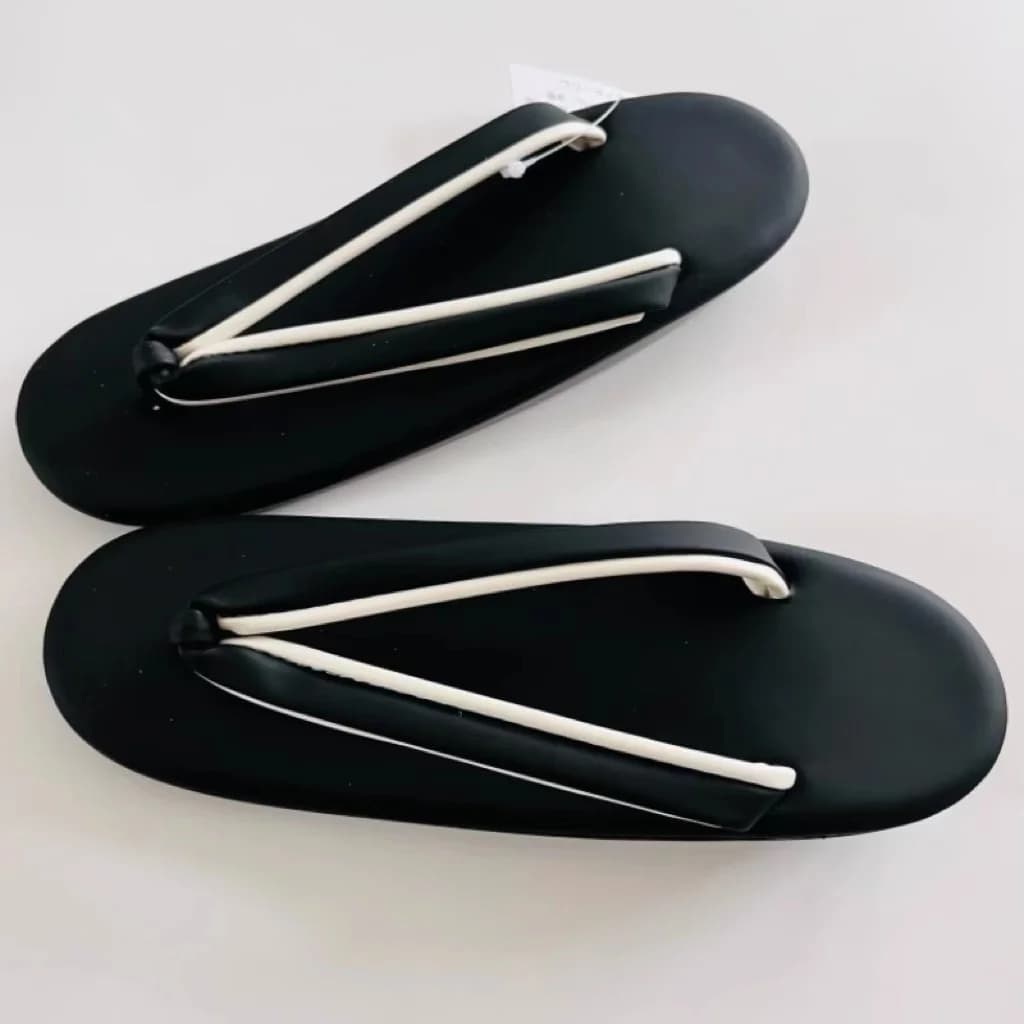 Japanese Women Geta Sandals PU Soft-Sole Comfort Flip Flops Lightweight Wooden Clogs with Gradient Design Summer Beach Slippers
