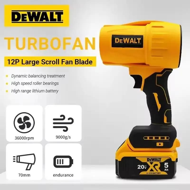 Dewalt Brushless Turbo Fan Battery Blower, 30000 RPM 20V Portable Cleaning Tool to Sweep Leaves and Powder