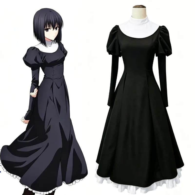 Kuonji Alice FGO Cosplay Costume Black Gothic Lolita Long Dress Ruffle Hem Bow Brooch Cape Hat For Women Halloween