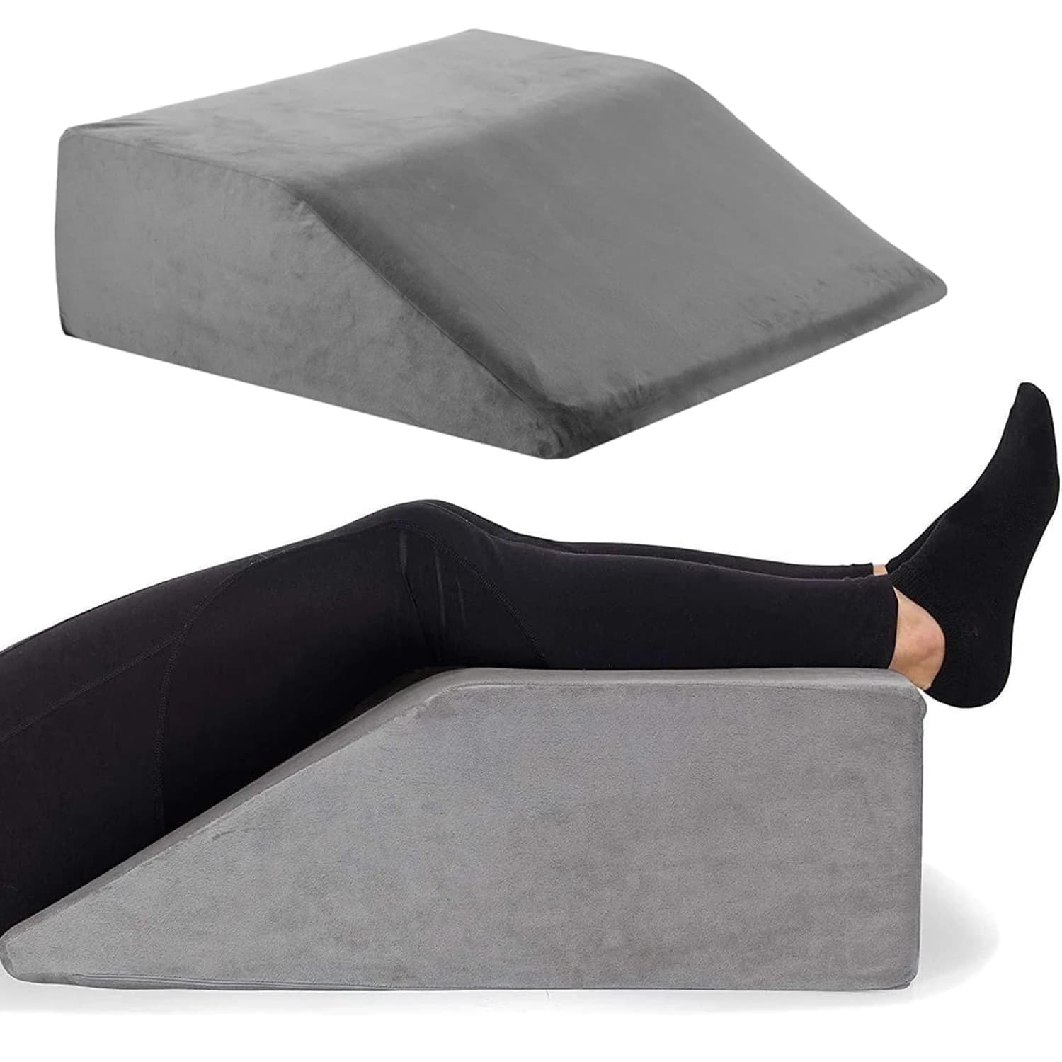 Memory Foam Leg Elevation Pillow, Wedge for Sleeping & Circulation, Relieves Swelling Leg Support with Removable Cover
