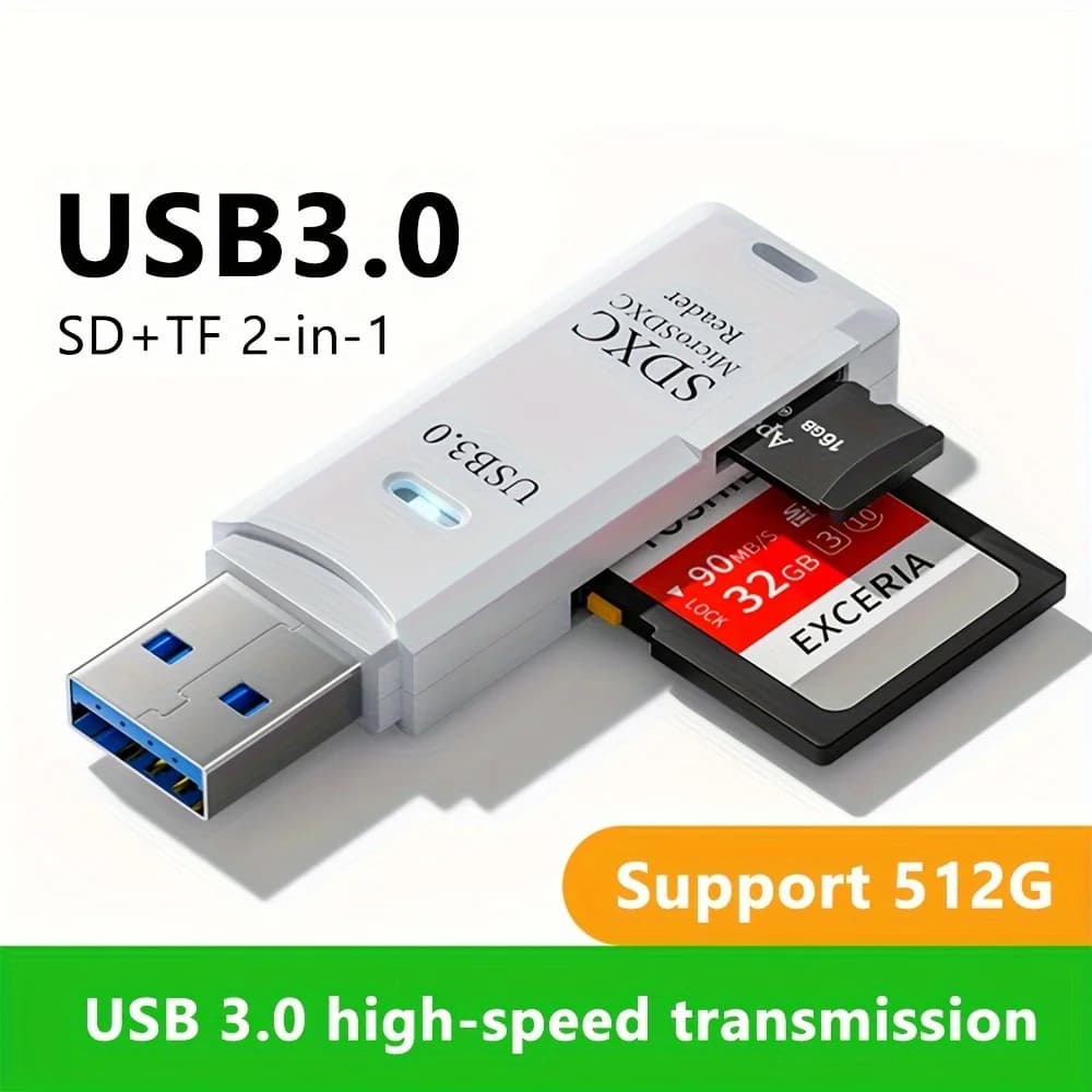 Mini lettore di schede multiple 2 in 1 ad alta velocità Adattatore per unità flash di archiviazione di schede Micro SD TF USB 3.0/2.0