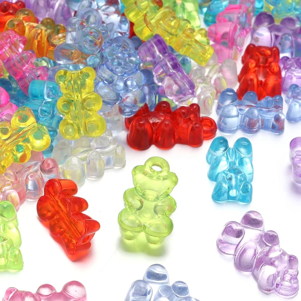 50Pcs Color Bear Acrylic Beads Transparent Cute Gummy Bear Series Beads for Jewelry Making DIY Necklace Bracelet Earrings Gift