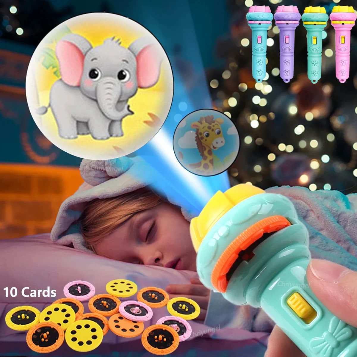 Torcia Proiettore per Bambini con 10 Diapositive e 80 Modelli, Giocattolo Educativo per la Prima Infanzia, Luce Notturna, Macchina per Storie, Regalo per Bambini e Bambine