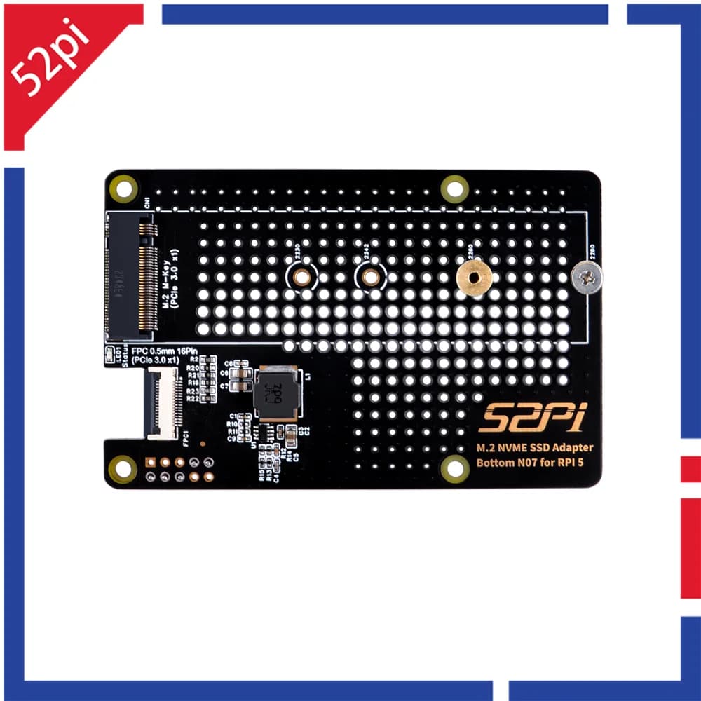 52Pi Raspberry Pi 5 series N07 M.2 2280 PCIe to NVMe bottom for Raspberry Pi 5