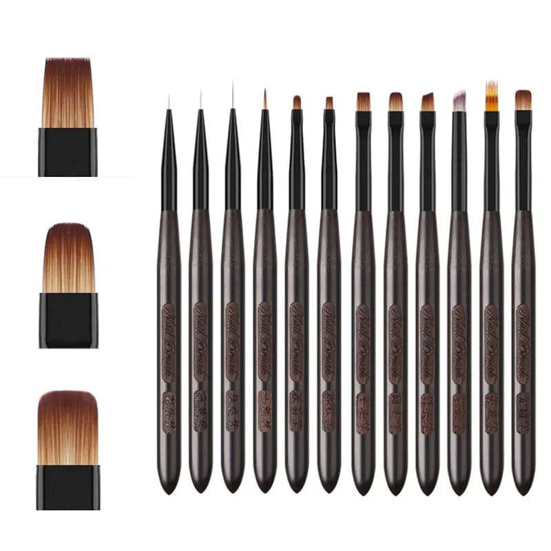Set di 1/12 Pennelli per Nail Art, Pennarelli per Disegno e Decorazione, Pennelli per Gel UV e Smalto, Accessori per Manicure