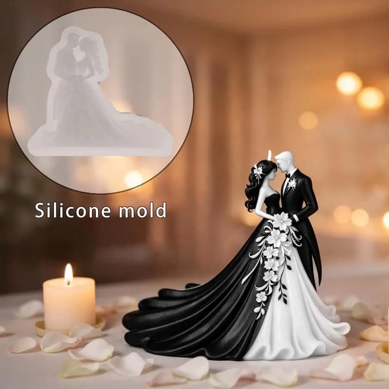 Newlywed Couple Wedding Dress Design Silicone Candle Mold DIY Dress Aromatherapy Candle Gypsum Crafts Cement Soap Mold Home Gift