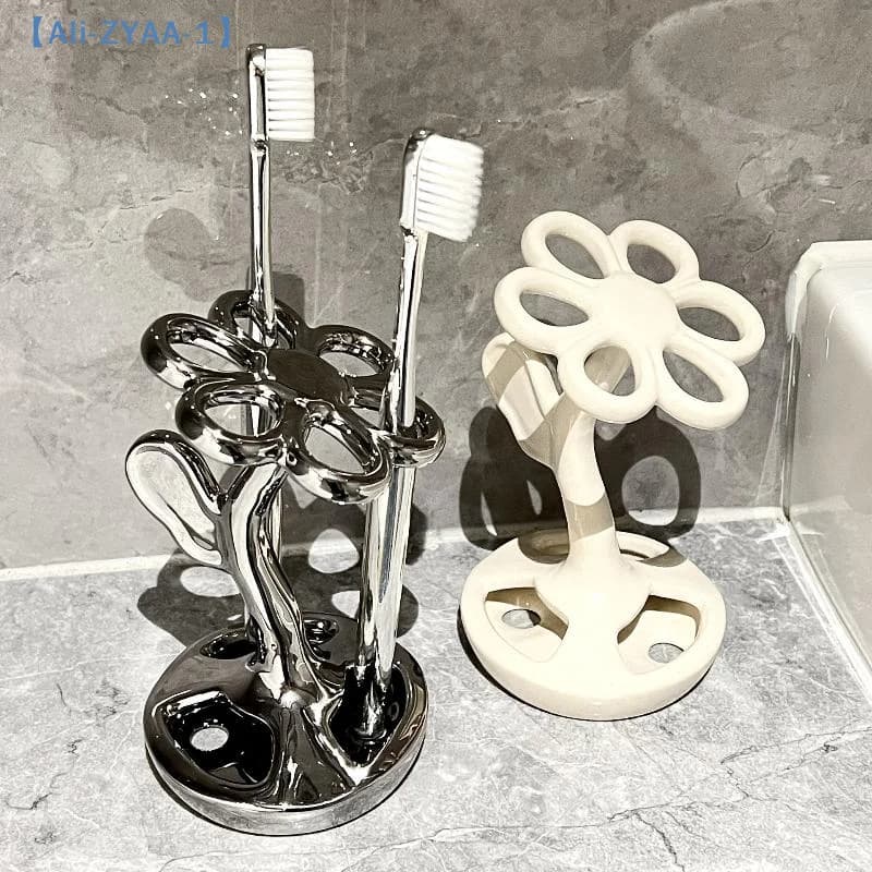 Ceramic Toothbrush Holder 6 Slots Flower Shaped Bathroom Storage Holder Easy To Clean Luxury Toothbrush Rack Supplies【ZYAA-1】