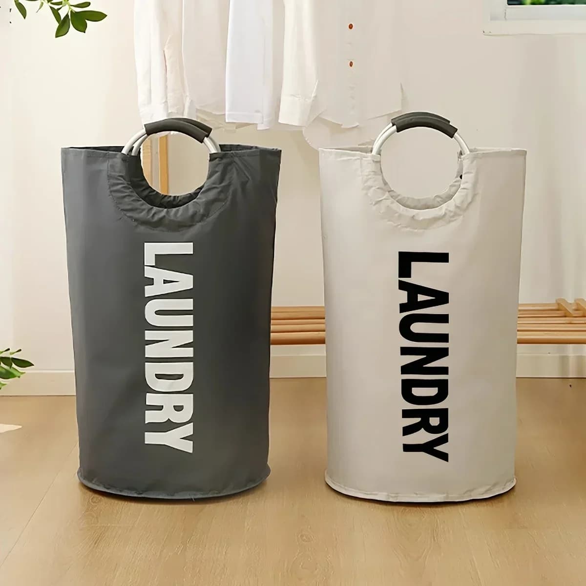Foldable Laundry Bag with Handle Oxford Fabric Dirty Clothes Storage Basket Hamper Organizer for Bedroom Bathroom Laundry Room