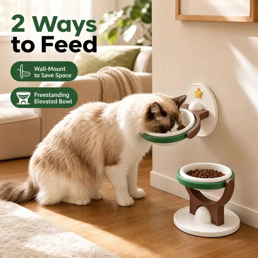 Space-saving Pet Feeder Bowl Food Grade PP Anti-Black Chin Cat Food Bowl Elevated Stand Anti-Tip Small Dog Feeder
