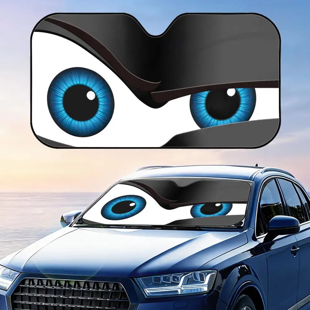 Parasole per Auto con Occhi Cartoon, Riutilizzabile in Alluminio, Protezione UV, Isolamento Termico, Copertura Pieghevole