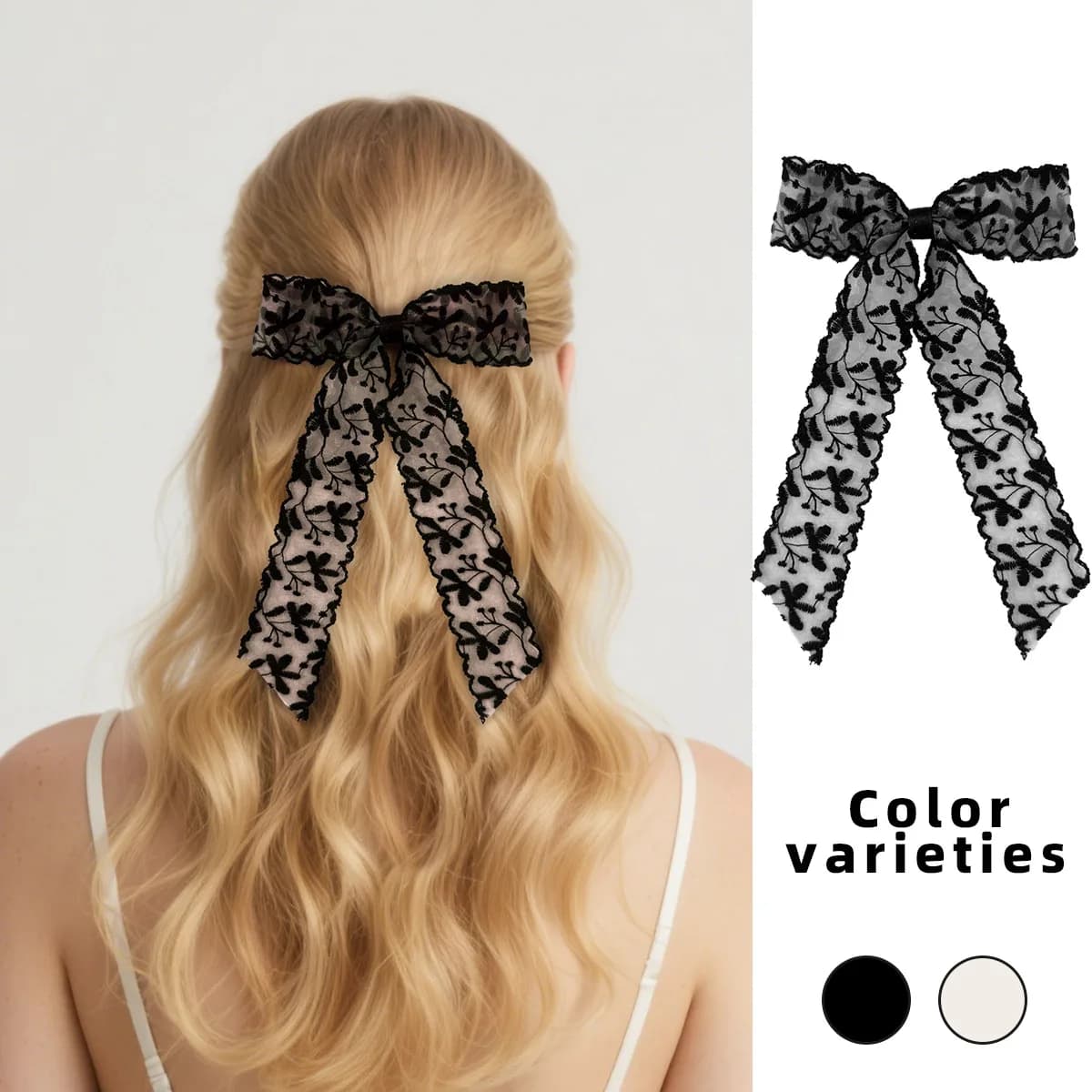 30pcs Korean Style Large Long Tassel Ribbon Bow Hair Clips for Women And Girls Lace Embroidered Barrettes Bridal Hair Grips Bulk