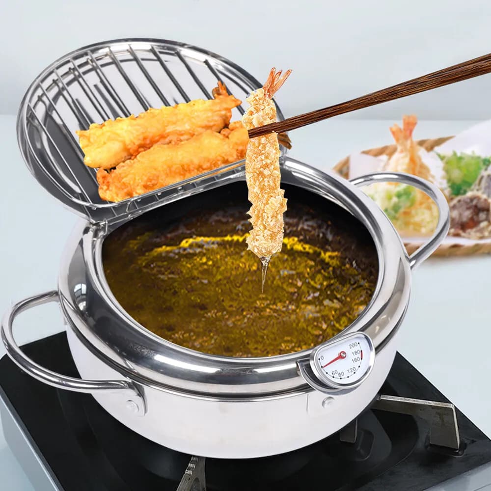 Japanese Pentola Tempura Fryer Pan Temperature Control Stainless Steel