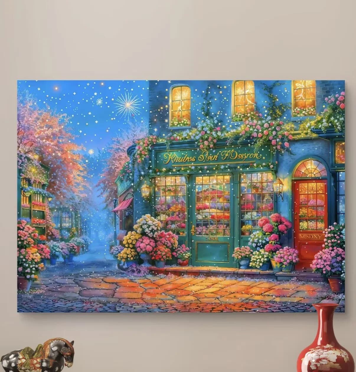 Kit Ricamo Punto Croce 9CT 14ct con Stampa Fiori Notturni su Strada, Fai da Te, Decorazioni per la Casa, Artigianato con Aghi e Fili