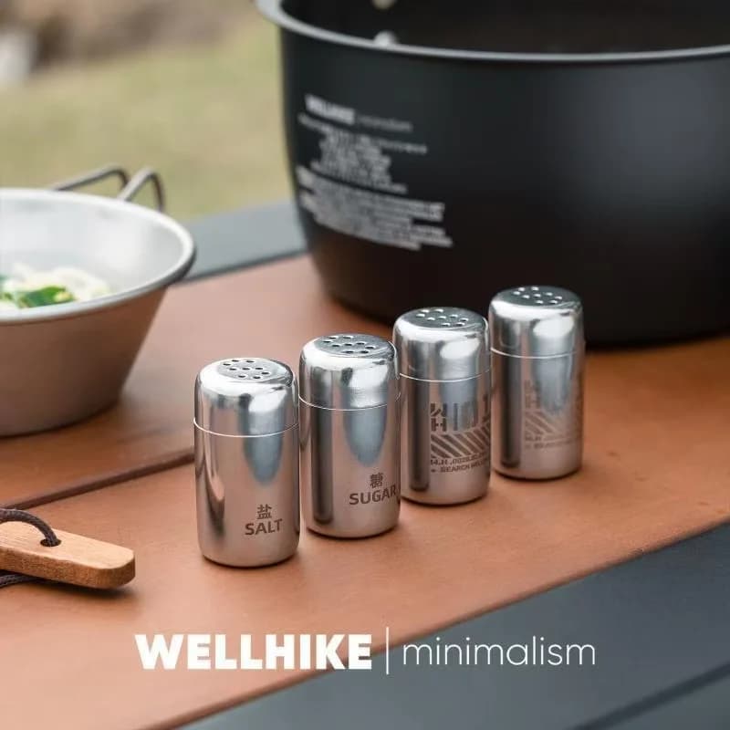 WELLHIKE Mini Stainless Steel Spice Bottle Set Portable Camping Salt Sugar Seasoning Shaker Jar With Storage Mesh Bag