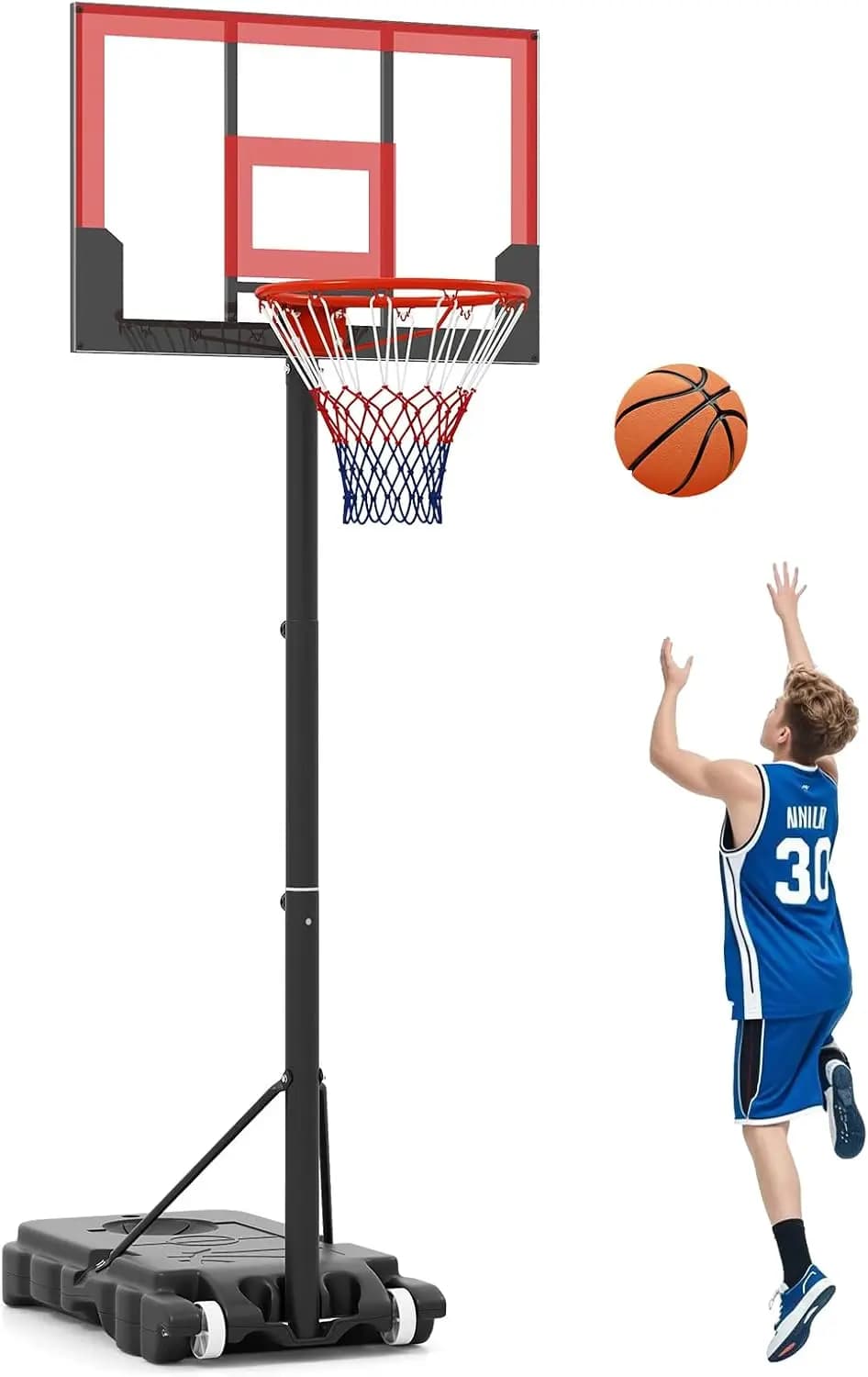 Canestro da Basket Regolabile per Esterni 3.3-7FT Portatile con Ruote