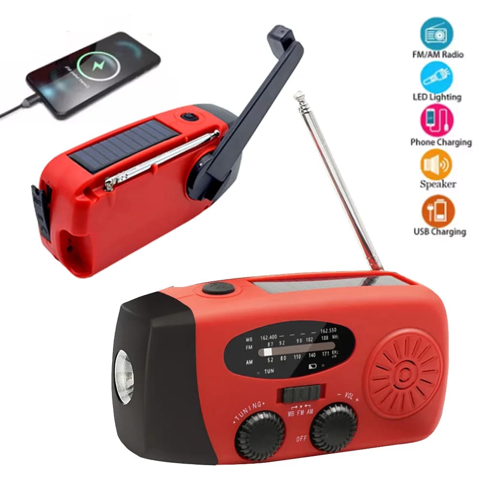 Radio di emergenza Manovella solare USB (FM/AM)WB Radio meteorologiche con torcia Power Bank 1200mAh Torcia a LED Power Bank