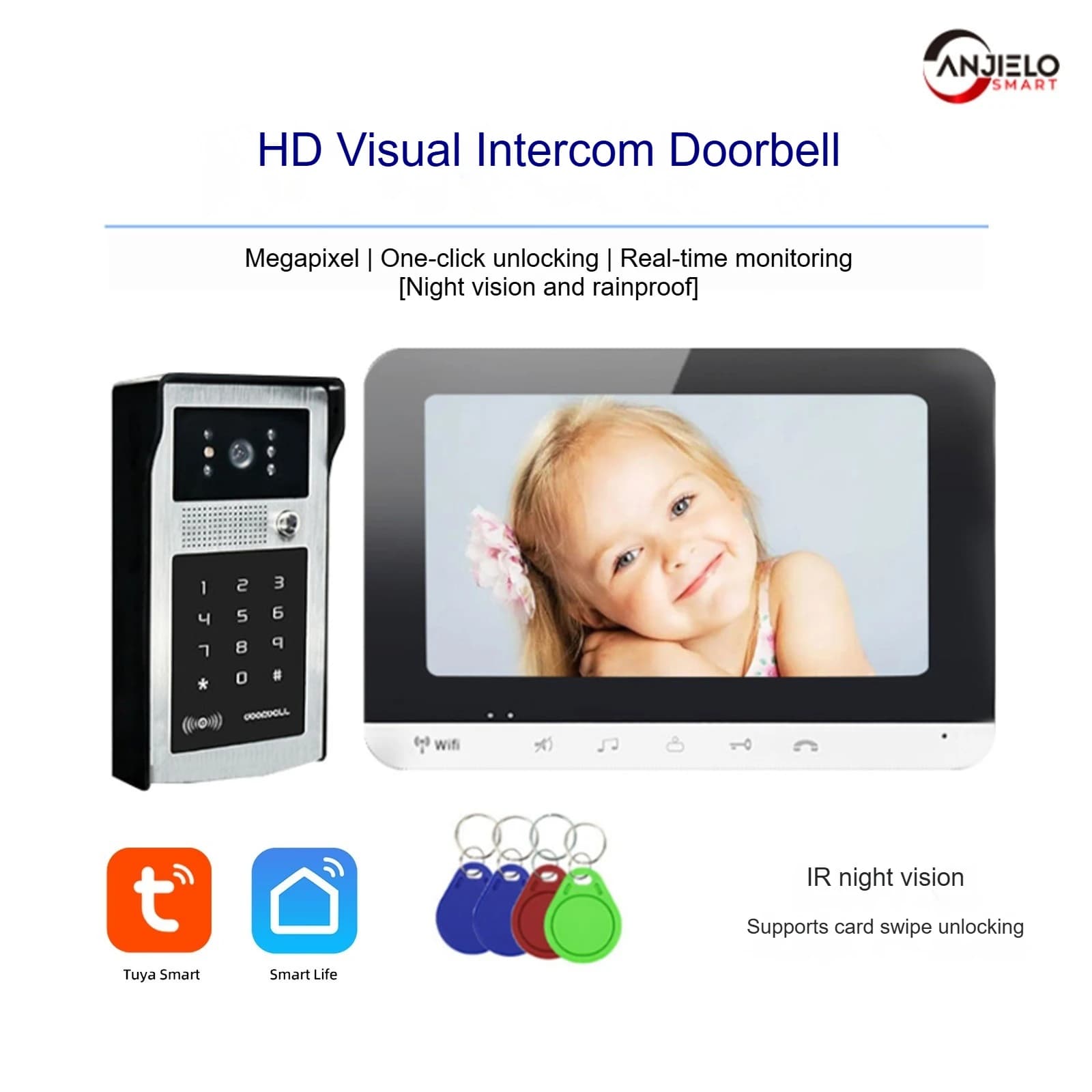 Campanello videocitofono WiFi con sblocco remoto intelligente da sette pollici, telecamera cablata per villa familiare