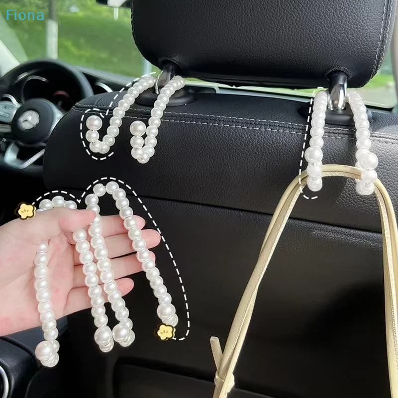✔Pearl Beaded Car Headrest Hooks,Auto Back Seat Storage Organizer Hanger For Handbag Purse Bags Clothes