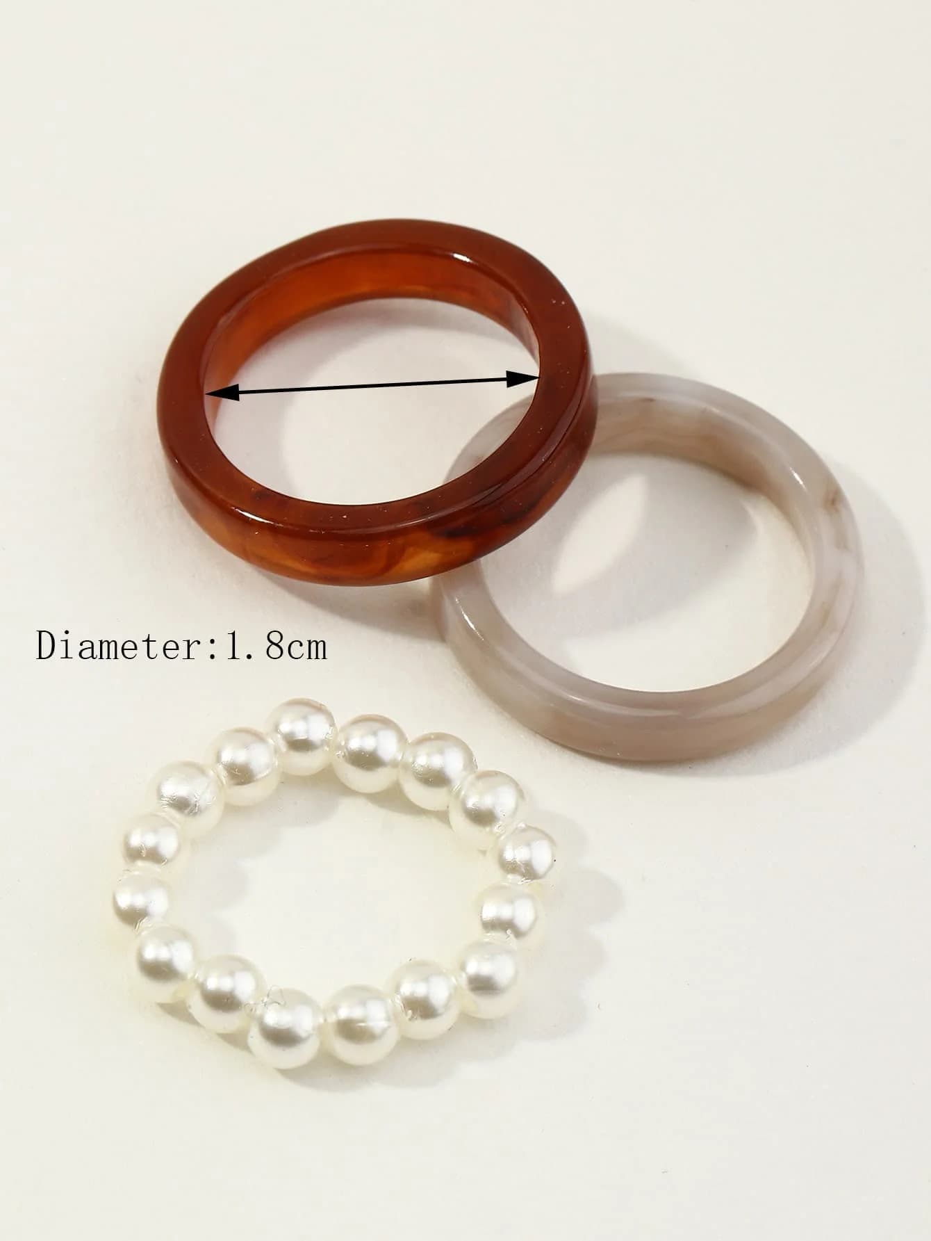 3pcs Faux Pearl And Resin Ring Set For Women