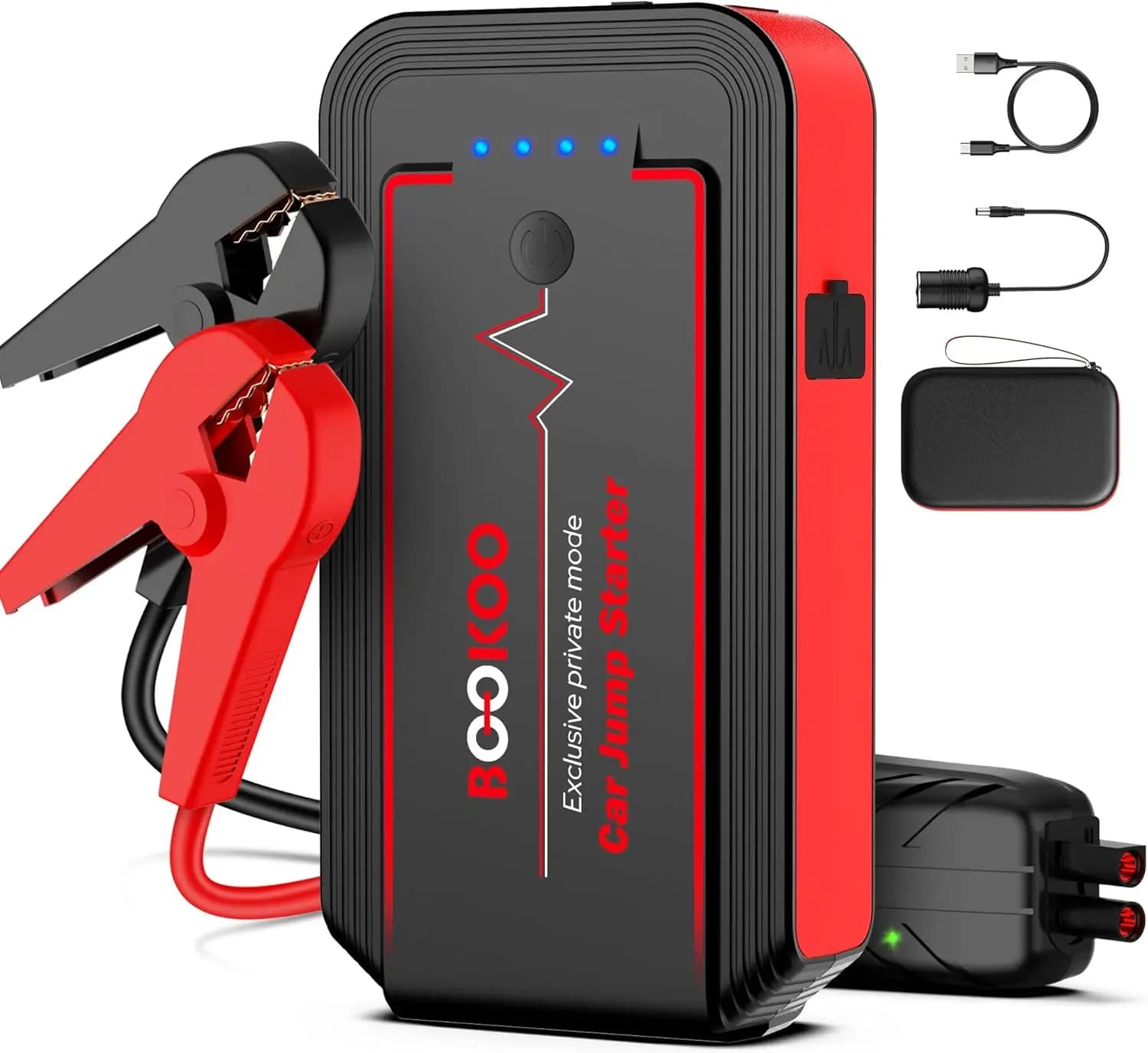 Avviatore d'Emergenza Portatile 4500A per Motori a Benzina e Diesel, 12V con Cavi di Avviamento, USB QC3.0, Luce LED