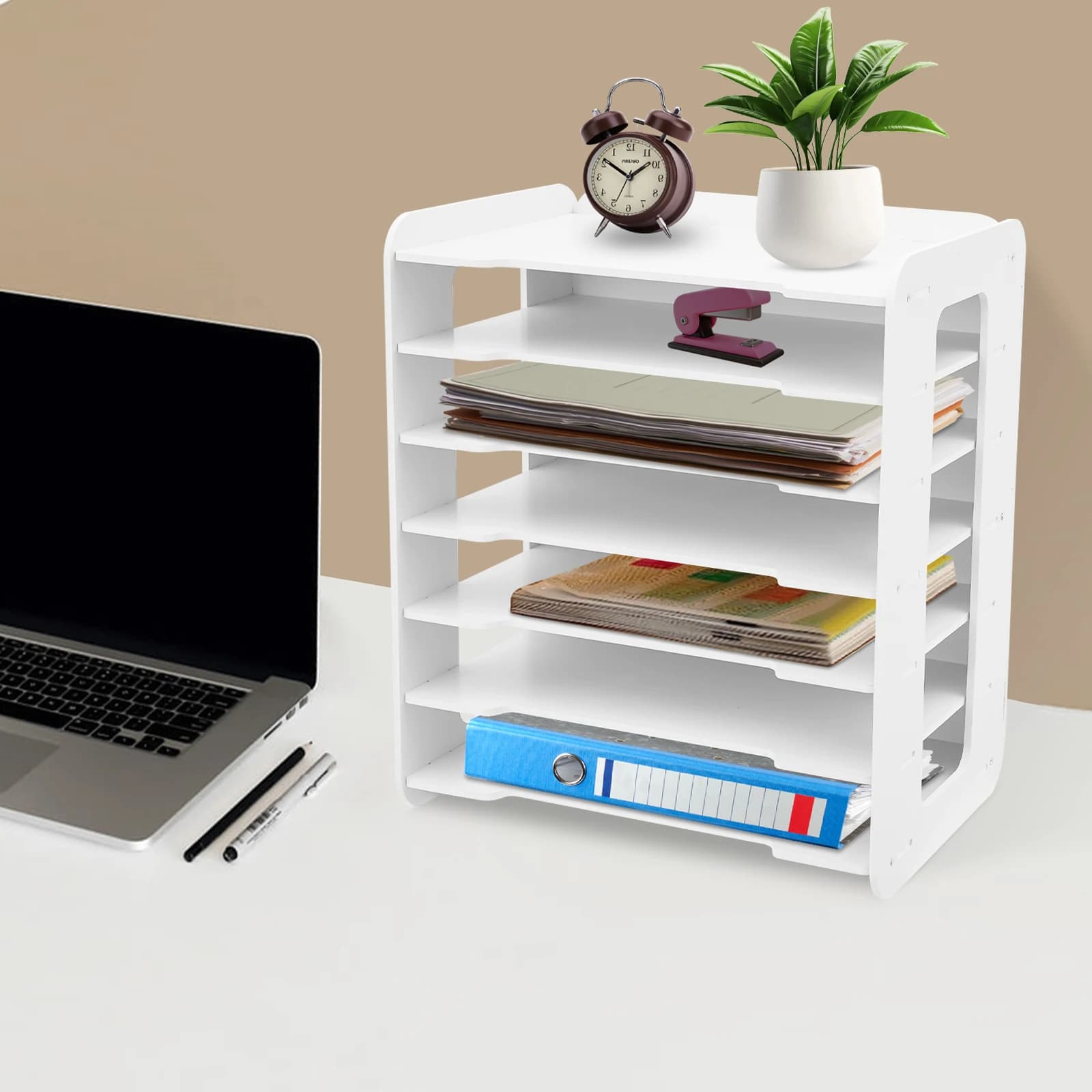 Organizzatore di documenti, organizer da scrivania orizzontale a 7 livelli, vassoio porta lettere in PVC per documenti e cartelle formato A4, organizer da ufficio