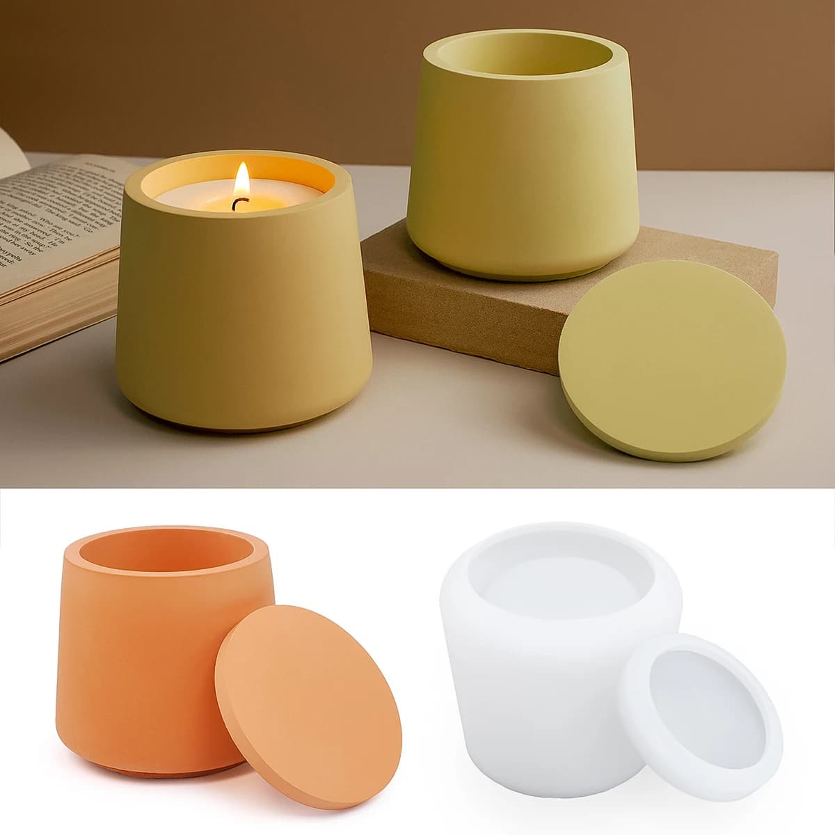 Candle Jar Silicone Mold With Lid DIY Round Jewelry Storage Box Succulent Flower Pot Plaster Epoxy Resin Molds Home Decor Gift