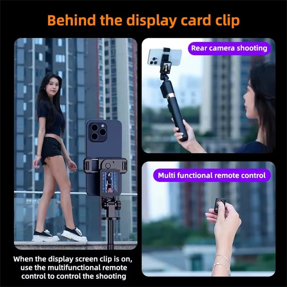 Treppiede Wireless per Selfie con Telecomando e Monitor per Trasmissione in Tempo Reale per Smartphone e Streaming Live