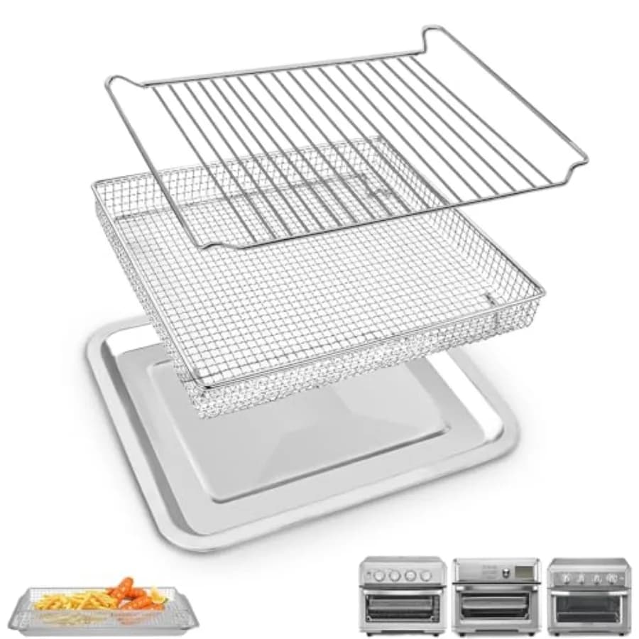 3 Pieces Baking Set for Cuisinart TOA-60 TOA-65 TOA-70 Air Fryer Toaster Oven Air Fryer Basket Pan Rack for Oven Air Fryer Acce