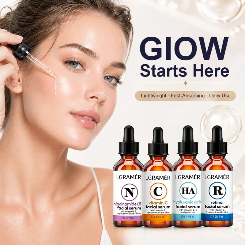 Vitamin C Retinol Niacinamide Hyaluronic Acid 4 Bottles Facial Serum Brightening Anti-Aging Hydrating Firming Facial Essence