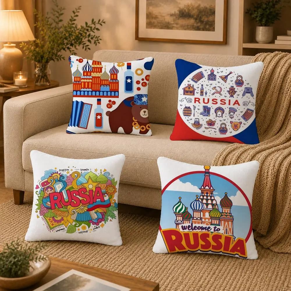 Culture R-Russia Culture Series Cushion Cover Washable Soft Plush Cushion Cover Square Pillow Case for Sofa Couch Bed