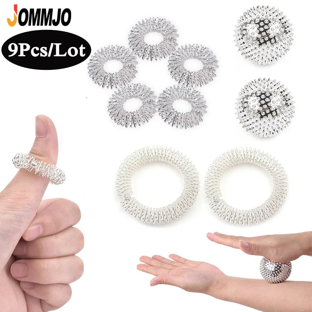 9 pz/lotto uomo donna sollievo dalla pressione Yoga Fitness Ball Magnetic Therapy Massager Magnet Hand Foot agopuntura Ball massaggio con ago