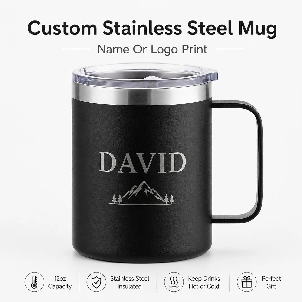 Cute Custom Laser Engraved Stainless Steel Coffee Mug Bottle With Handle Vacuum Insulated Cup Office Daily Use Birthday Present