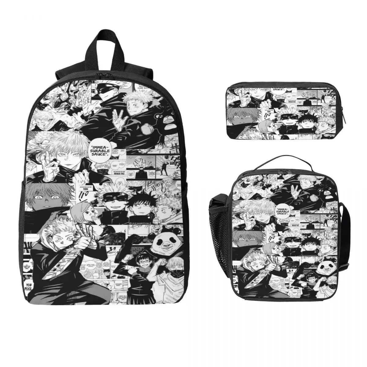 3Pcs Jujutsus Kaisens merch Backpack Set for Girls Boys Pen Bags Bookbag Sets with Lunch Box For School Students Daypack