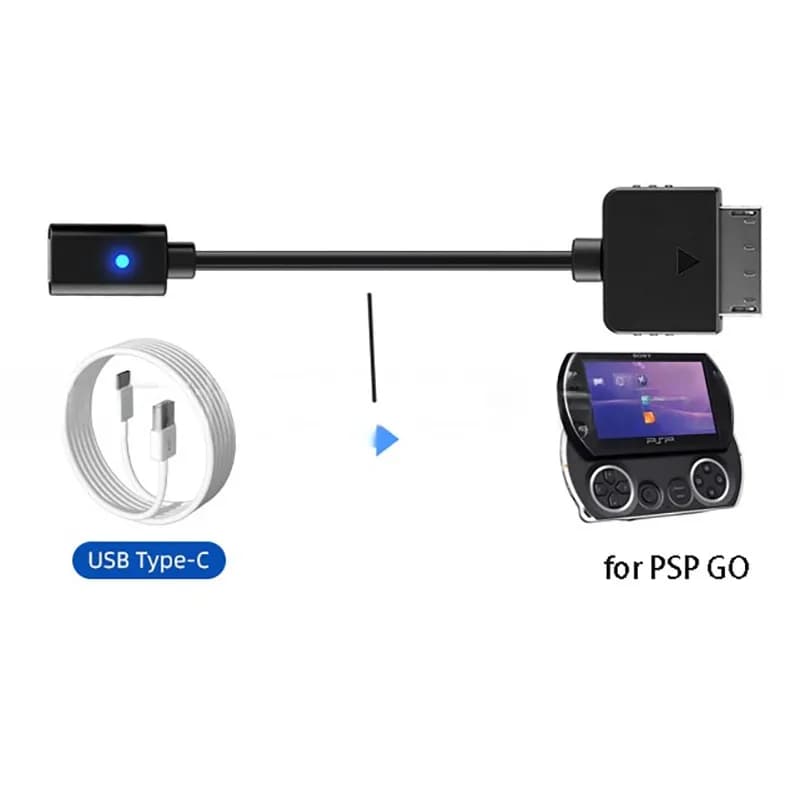 10 cm black USB Type C adapter with LED indicator (non PD) for PSP Go charging console cable