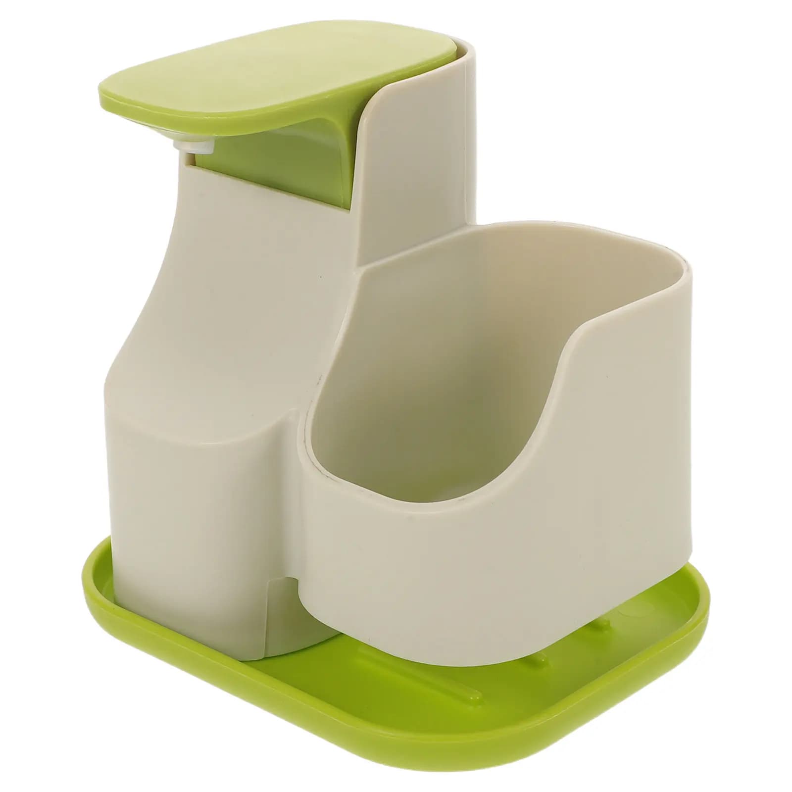 Set Dispenser di Sapone a Pressione in Plastica Ricaricabile, Organizzatore da Bagno con Porta Spugna e Spazzola