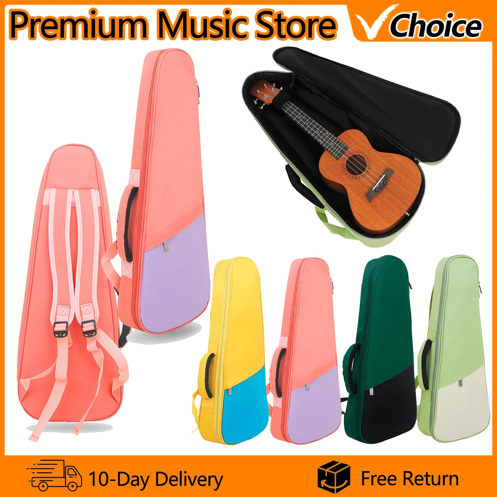 Rainbow Ukulele Gig Bag 21/23/26 Inch Waterproof Padded Oxford Backpack with Large Accessory Pocket & Comfort Straps for Ukulele