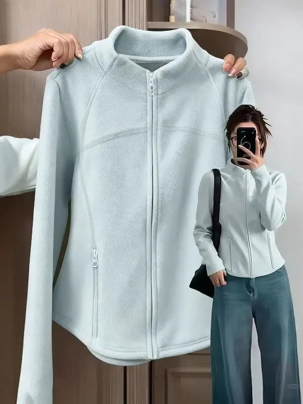 plus Size Fleece Lined Thickened Yoga Sweatshirt Women's Autumn Winter Slim Fit Jacket Outerwear Trendy Zipper Closure Long S...