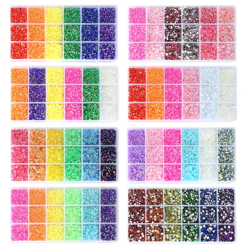 DUCRYSTAL 3/4/5mm 18Grid Set di strumenti per strass in resina 22380 pz/scatola Colla su strass con retro piatto per nail art fai da te