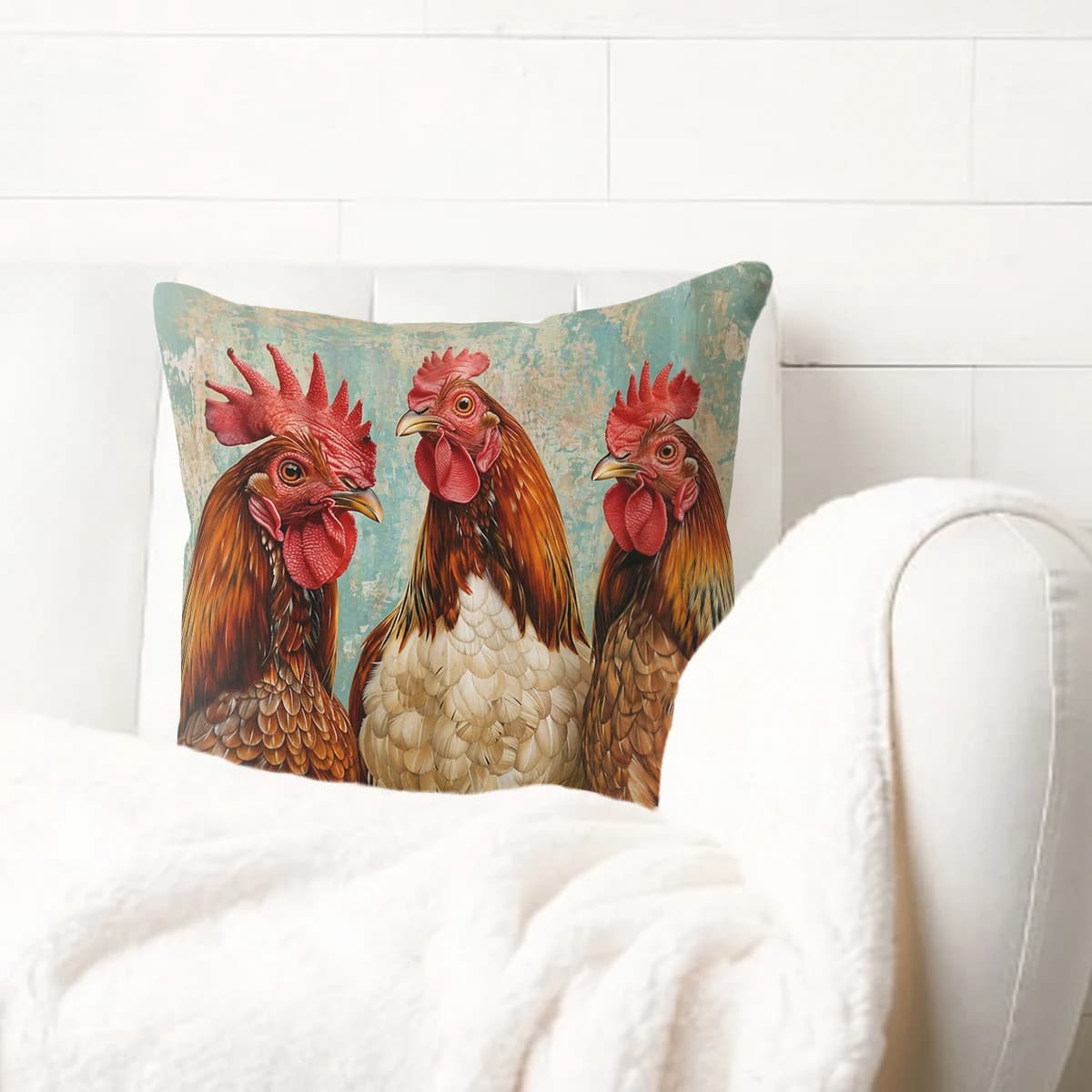 Vivid Rooster Pattern Polyester Pillow Cover - Artistic 2D Printed Cushion Case, Decorative Pillow Cover for Home Sofa Bed