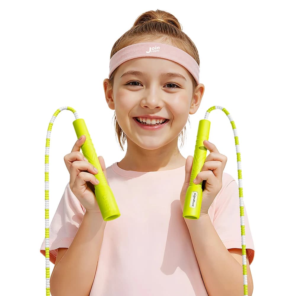Corda per saltare con perline a lunghezza regolabile per bambini, con impugnatura ergonomica, per lezioni di educazione fisica a scuola, disponibile nei colori rosa e verde