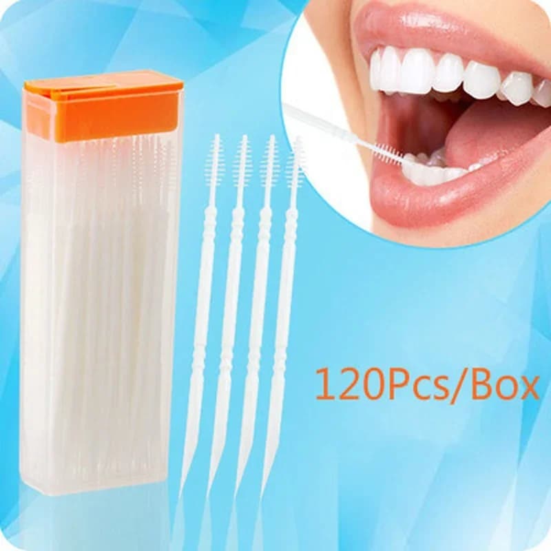100 pz spazzolino dentale a doppia testa bastoncini per denti filo interdentale Pick stuzzicadenti dente pulito igiene orale interdentale commestibile PP