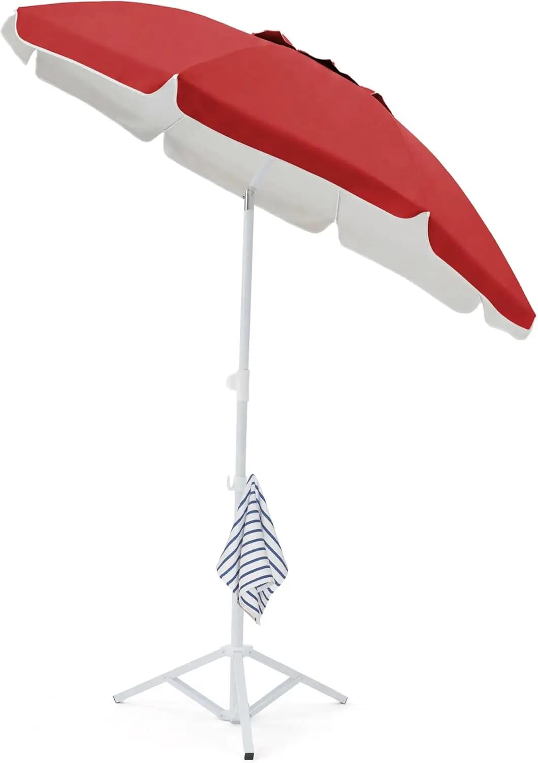 Ombrellone Portatile da 6,5 Piedi con Supporto, Leggero, Protezione UV, Treppiede Regolabile, per Spiaggia, Campeggio, Pesca, Patio, Rosso
