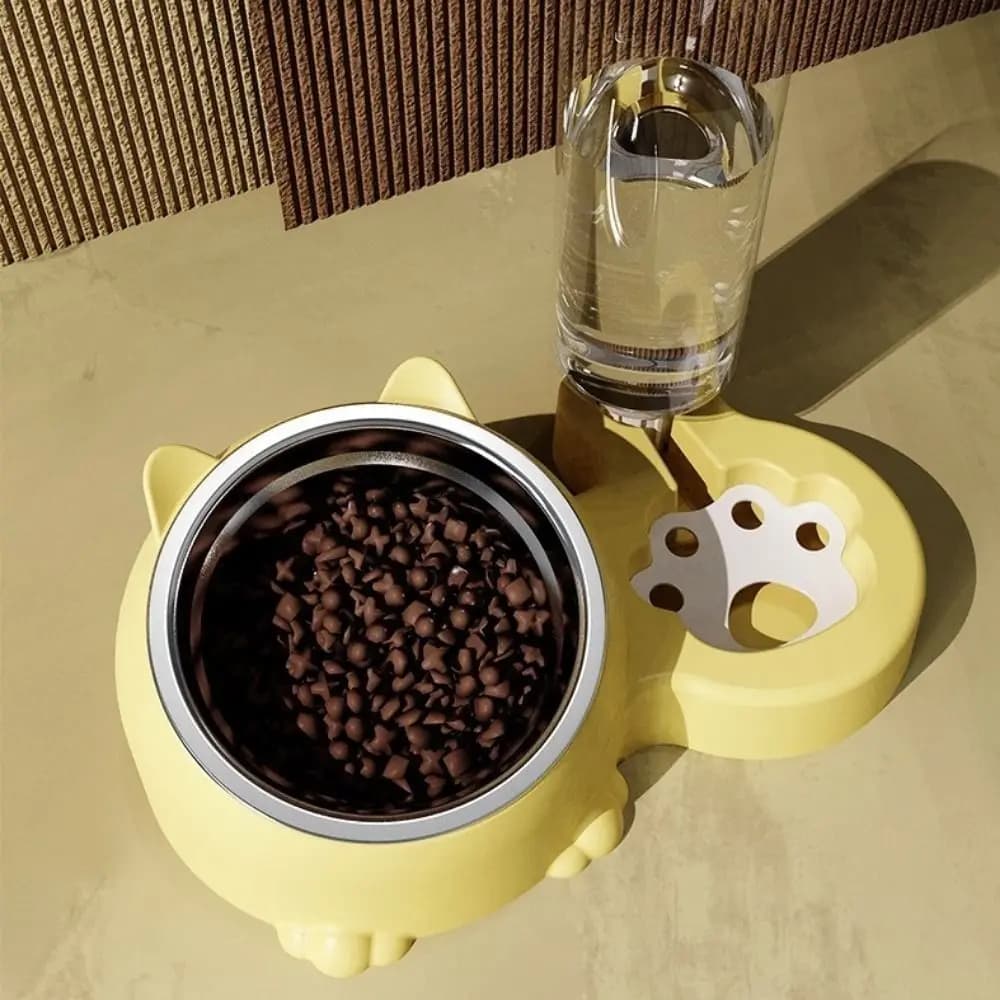 Plastic 2 in 1 Cat Food Dispenser Neck Protection Leak-proof Automatic Pet Feeder Large Capacity Detachable Pet Food Bowl
