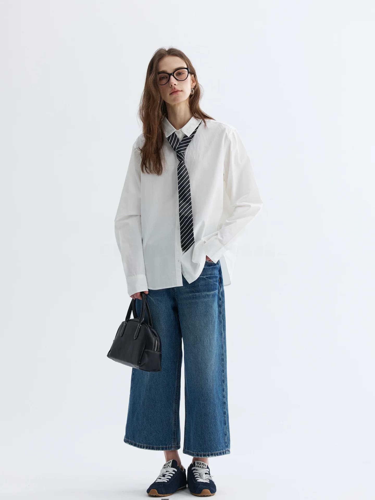 VAJE Women's Fashion Casual Spring 2026 Shirt Top And Jeans Two-Piece Set Breathable Cotton Long Sleeve Loose Fit Spring Outfit