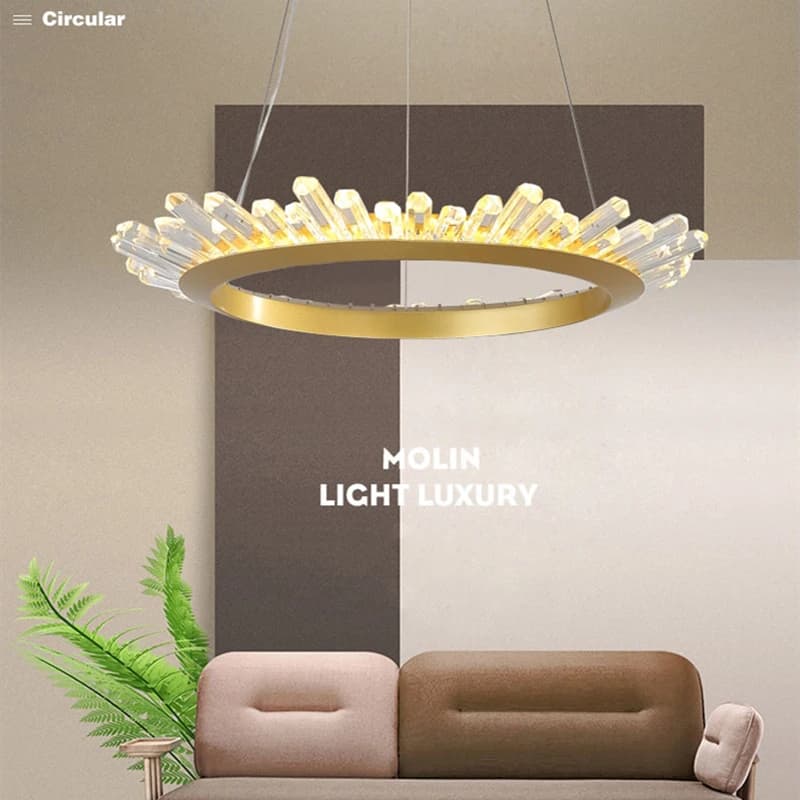 Lampadario a Cristallo YEBMLP, Lampada a Sospensione di Lusso Circolare per Isola Cucina, Soggiorno, Sala da Pranzo e Camera da Letto
