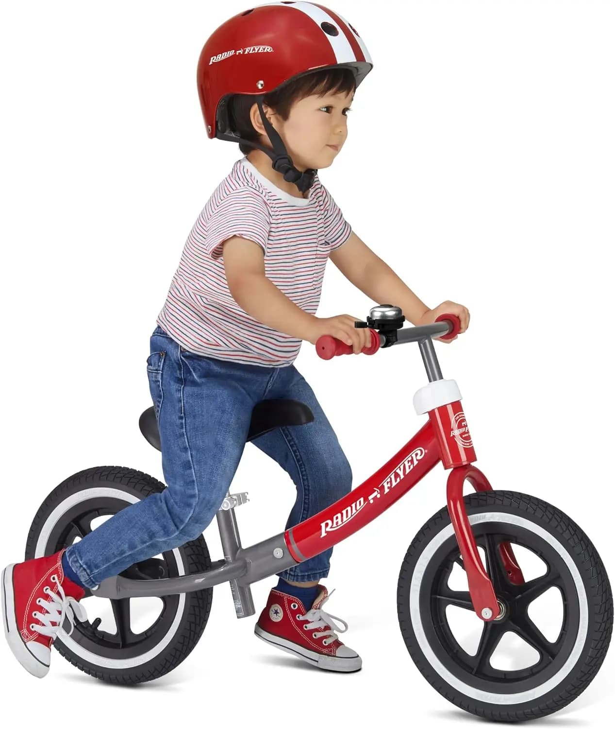Air Ride Balance Bike, Red, Ages 1.5-5, Pedal Free, Rubber Air Tires, Adjustable Seat, Foot Rest, Bell