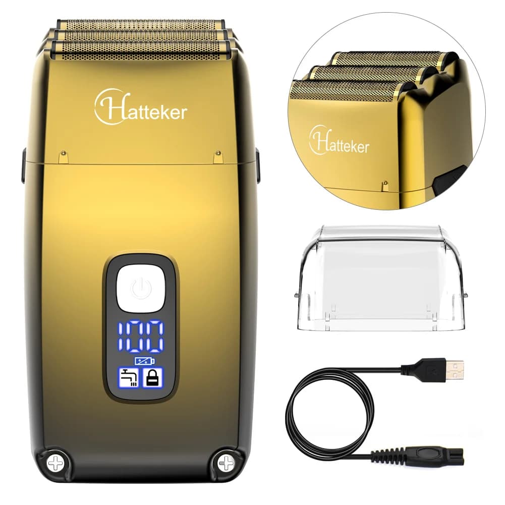 HATTEKER Professional Electric Razor Shaving Machine Waterproof Beard Trimmer Metal Razor Digital Display Shavers for Men Shaver