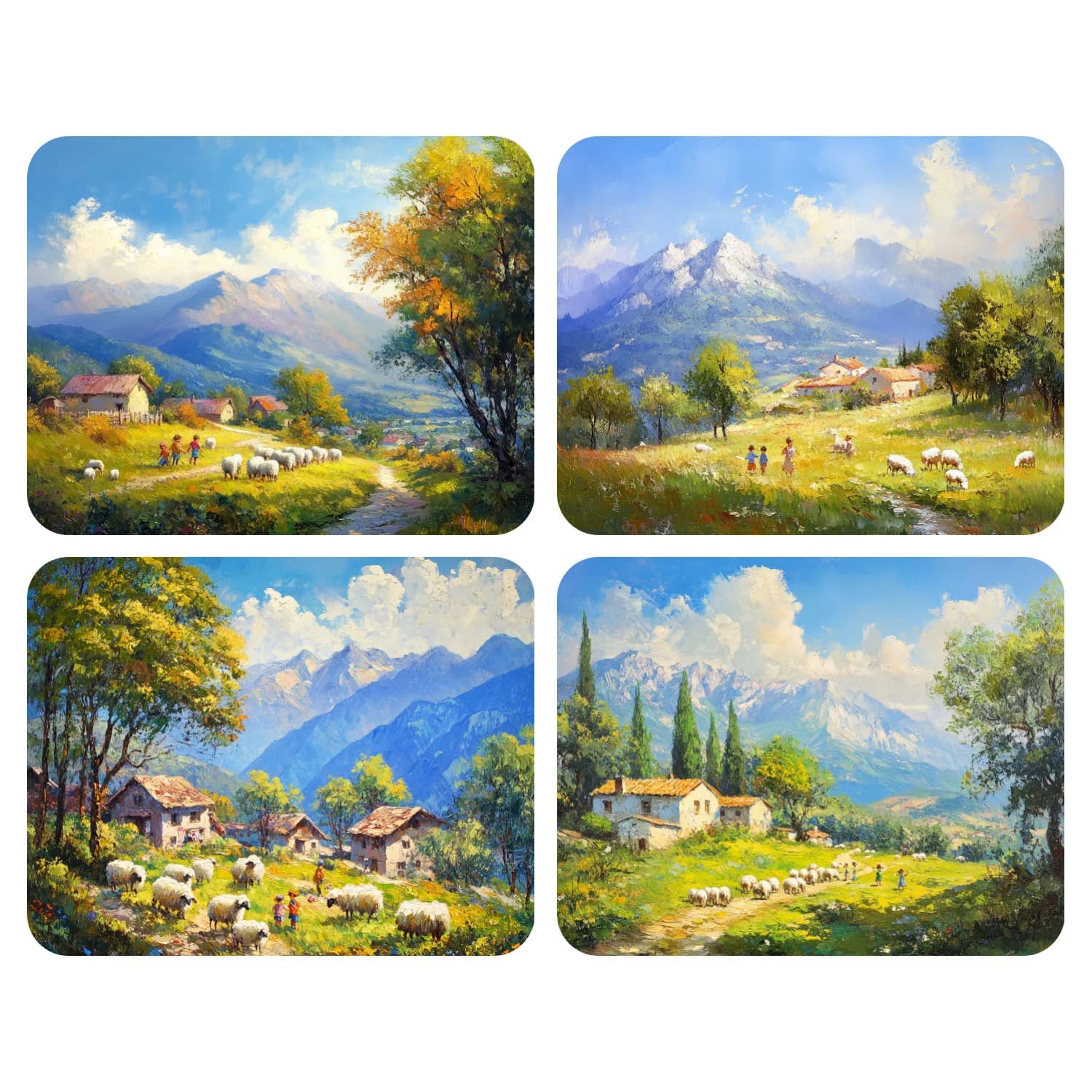 Hand Paint Sheep and children by the stream Painting By Numbers Kit DIY Acrylic Artwork Canvas Art Gift Home