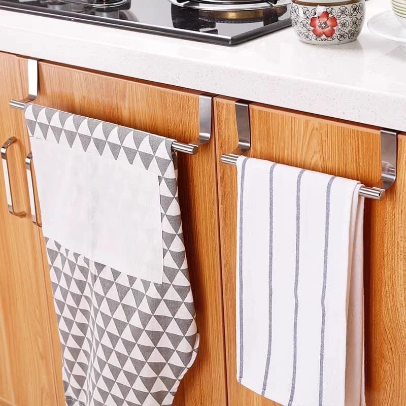 Portasciugamani da Porta in Acciaio Inossidabile, Supporto per Armadietto da Cucina, Nessun Foraggio Richiesto, Design Semplice, Strumento Utilitario