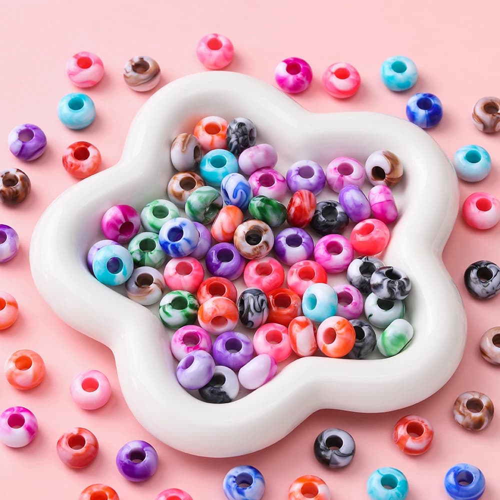 20 pezzi di perline acriliche a colori misti con fori grandi, distanziatori rotondi, perline sfuse per collana fai da te, bracciale, orecchini, creazione di gioielli, accessori